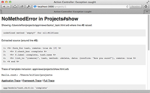 L'erreur par défaut de Rails